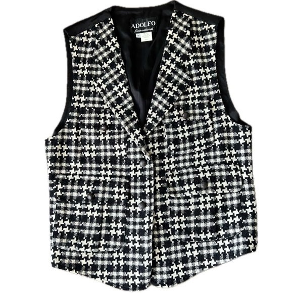 Adolfo Jackets & Blazers - Adolfo International Vintage Wool Black and White Geometric Vest
